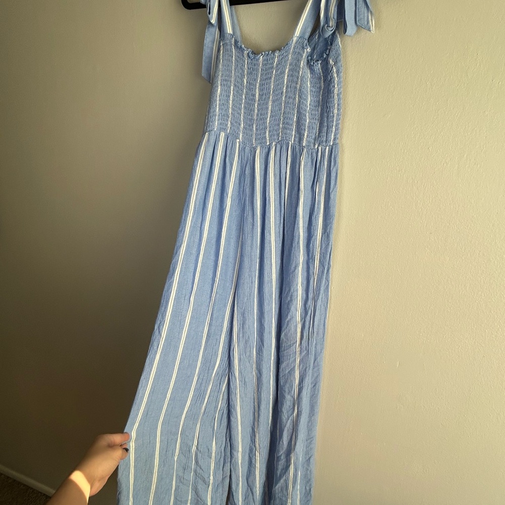 H&M Blue and White Striped Jumpsuit